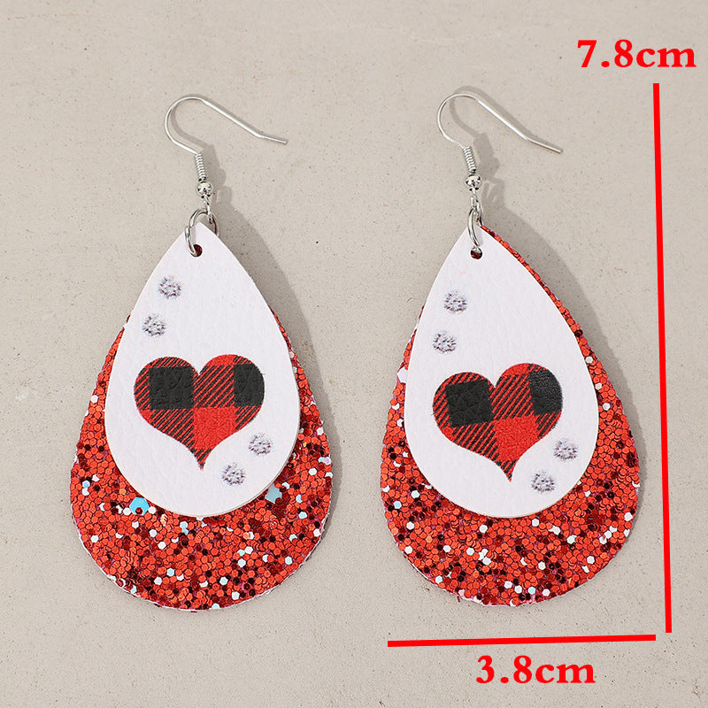 Heart Sequin Leather Teardrop Earrings