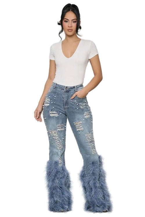  comfort FEATHERD BOTTOM DENIM JEANS