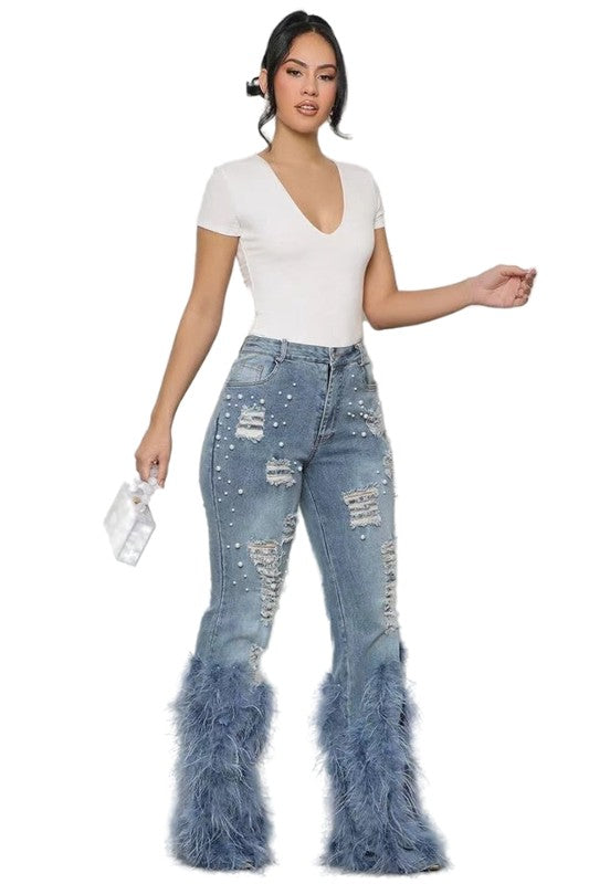  comfort FEATHERD BOTTOM DENIM JEANS