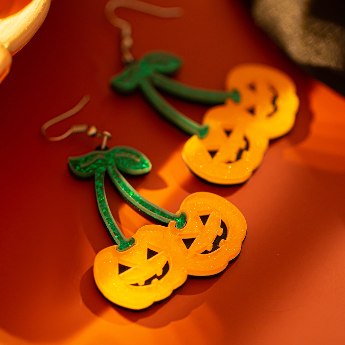 Halloween Fun Pumpkin Earrings Original Design Acrylic Fish Hook Earrings