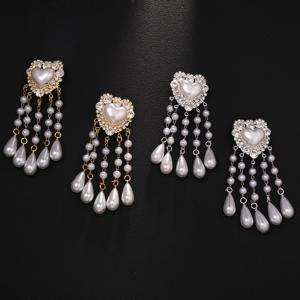 Love ear clip, European and American fashion rhinestone pendant, tassel earrings accessories