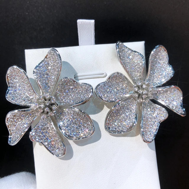 Famous Flowers Stud Earrings for Women Wedding Cubic Zircon Fashion Engagement Party Jewelry pendientes
