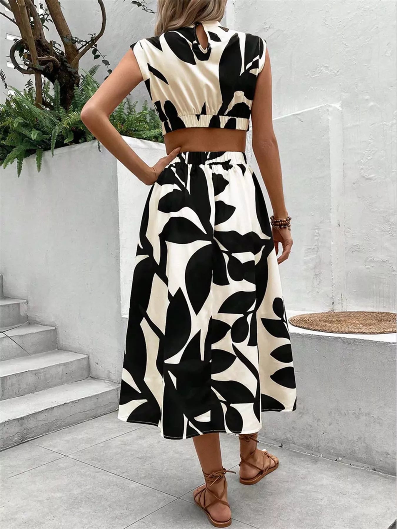 Cutout Printed Sleeveless Dress