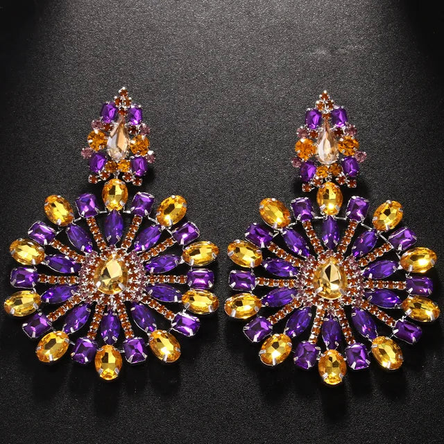 Hollow Crystal Exaggerate Dangle Earrings for Women Free Shipping Fashion Oversize Colorful Rhinestone Earrings Party Jewelry