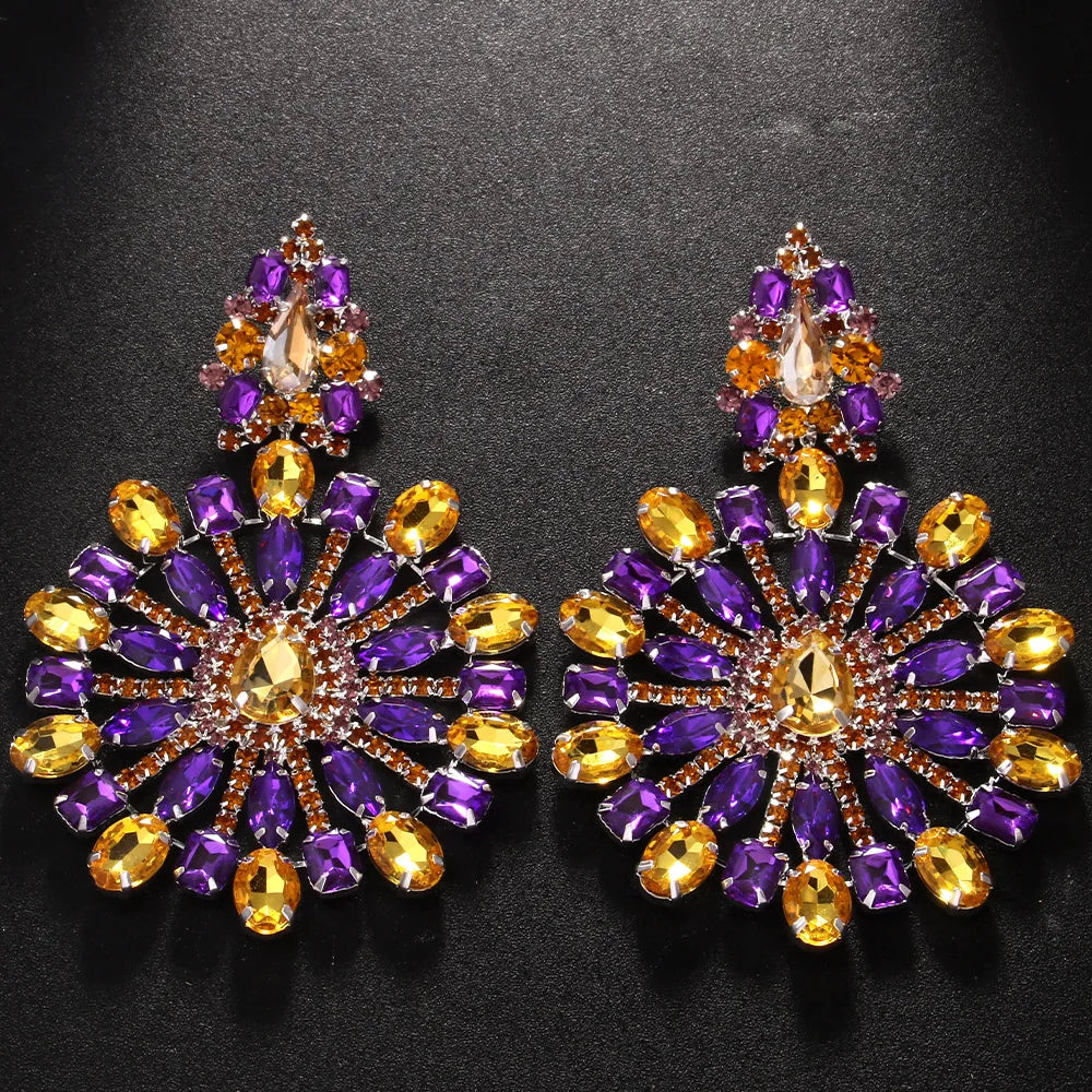 Hollow Crystal Exaggerate Dangle Earrings for Women Free Shipping Fashion Oversize Colorful Rhinestone Earrings Party Jewelry