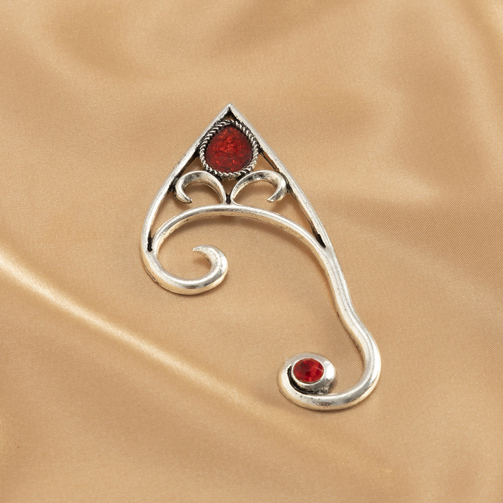 Retro red gemstone outline alloy ear hook clip, personalized hollow out ear hole free Halloween ear accessory