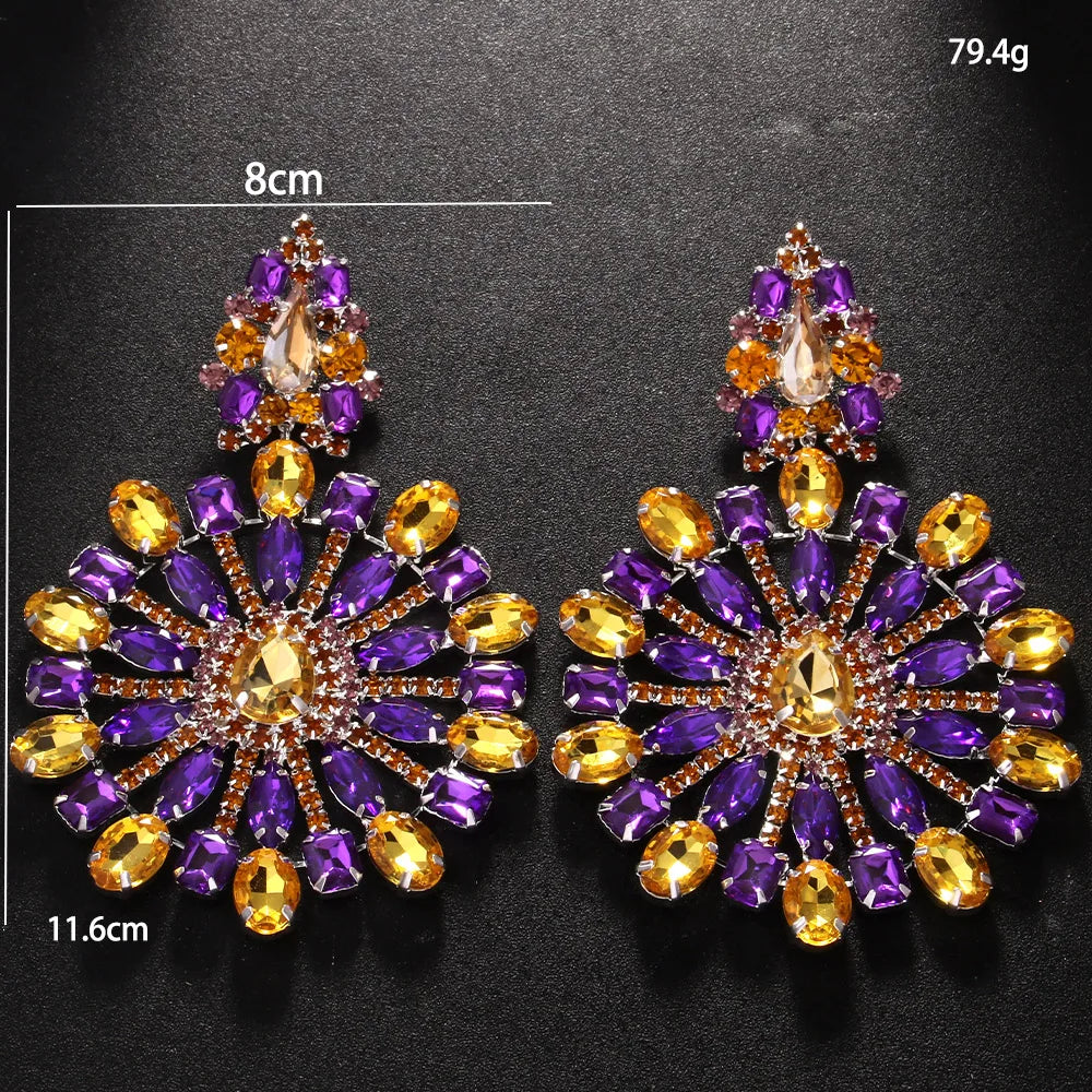 Hollow Crystal Exaggerate Dangle Earrings for Women Free Shipping Fashion Oversize Colorful Rhinestone Earrings Party Jewelry