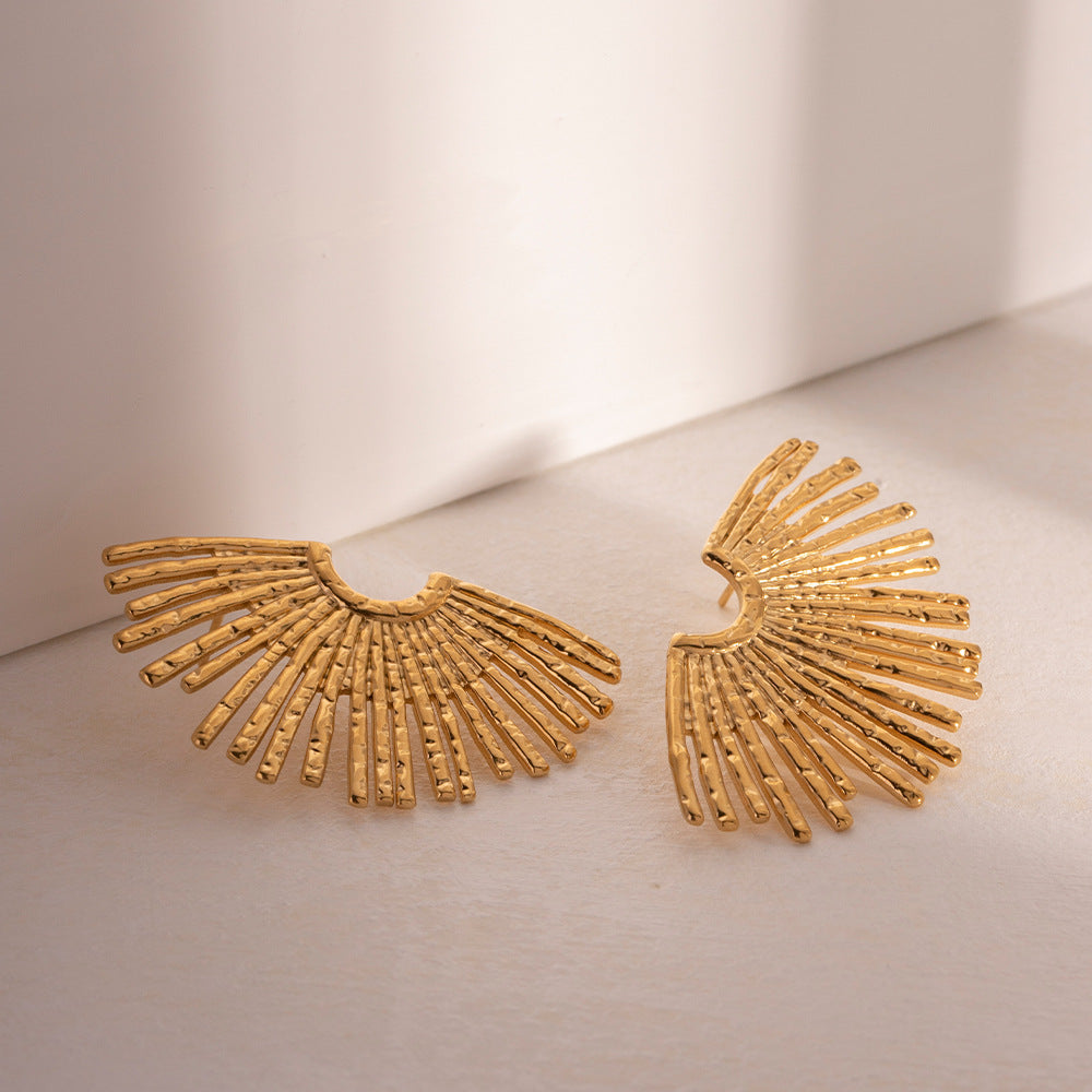 Fashionable temperament half sunflower earrings women's retro titanium steel earrings
