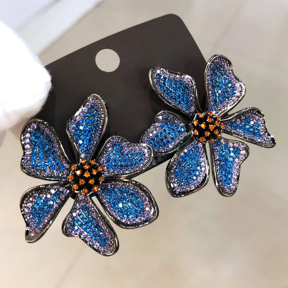 Famous Flowers Stud Earrings for Women Wedding Cubic Zircon Fashion Engagement Party Jewelry pendientes