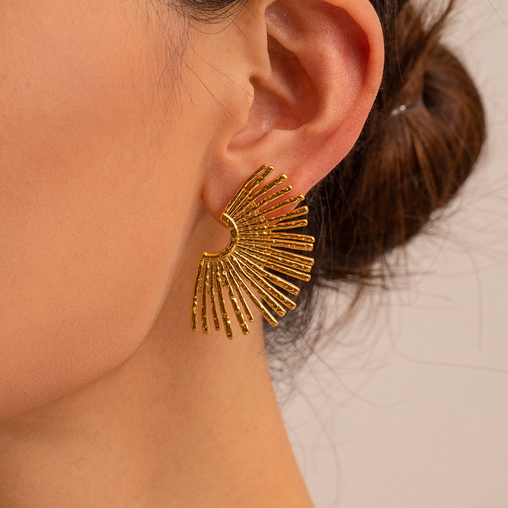 Fashionable temperament half sunflower earrings women's retro titanium steel earrings