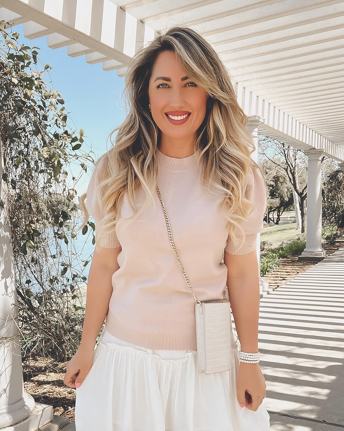 Women's Puff Short Sleeve Sweater Tops 2025 Summer Fall Trendy Knit Crew Neck Casual T Shirts Blouses