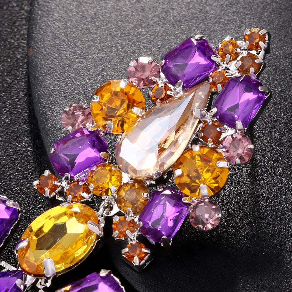 Hollow Crystal Exaggerate Dangle Earrings for Women Free Shipping Fashion Oversize Colorful Rhinestone Earrings Party Jewelry