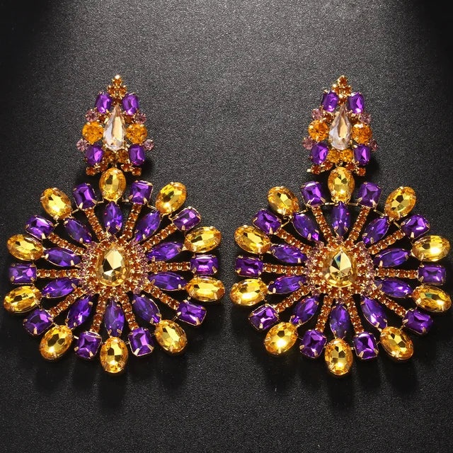 Hollow Crystal Exaggerate Dangle Earrings for Women Free Shipping Fashion Oversize Colorful Rhinestone Earrings Party Jewelry