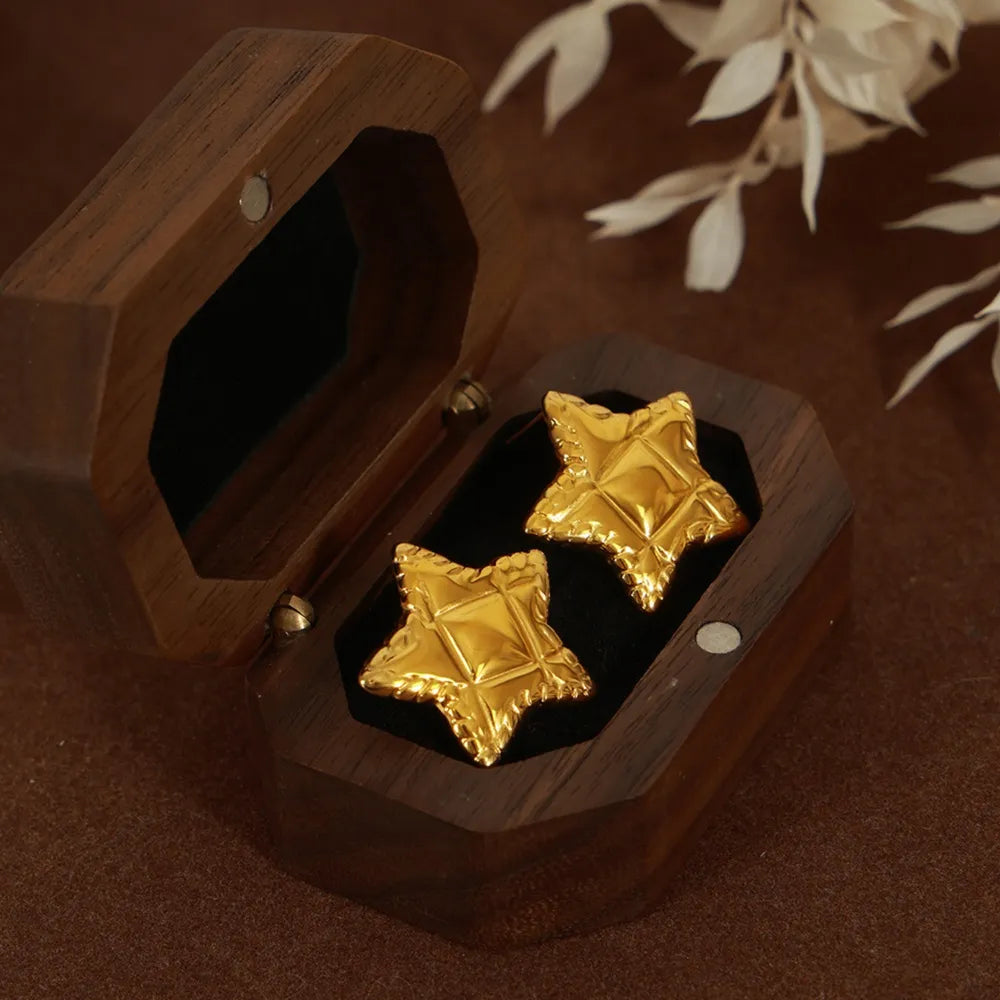Minimalist and Personalized Geometric Jewelry Texture Lace Pentagram Design Titanium Steel Earrings