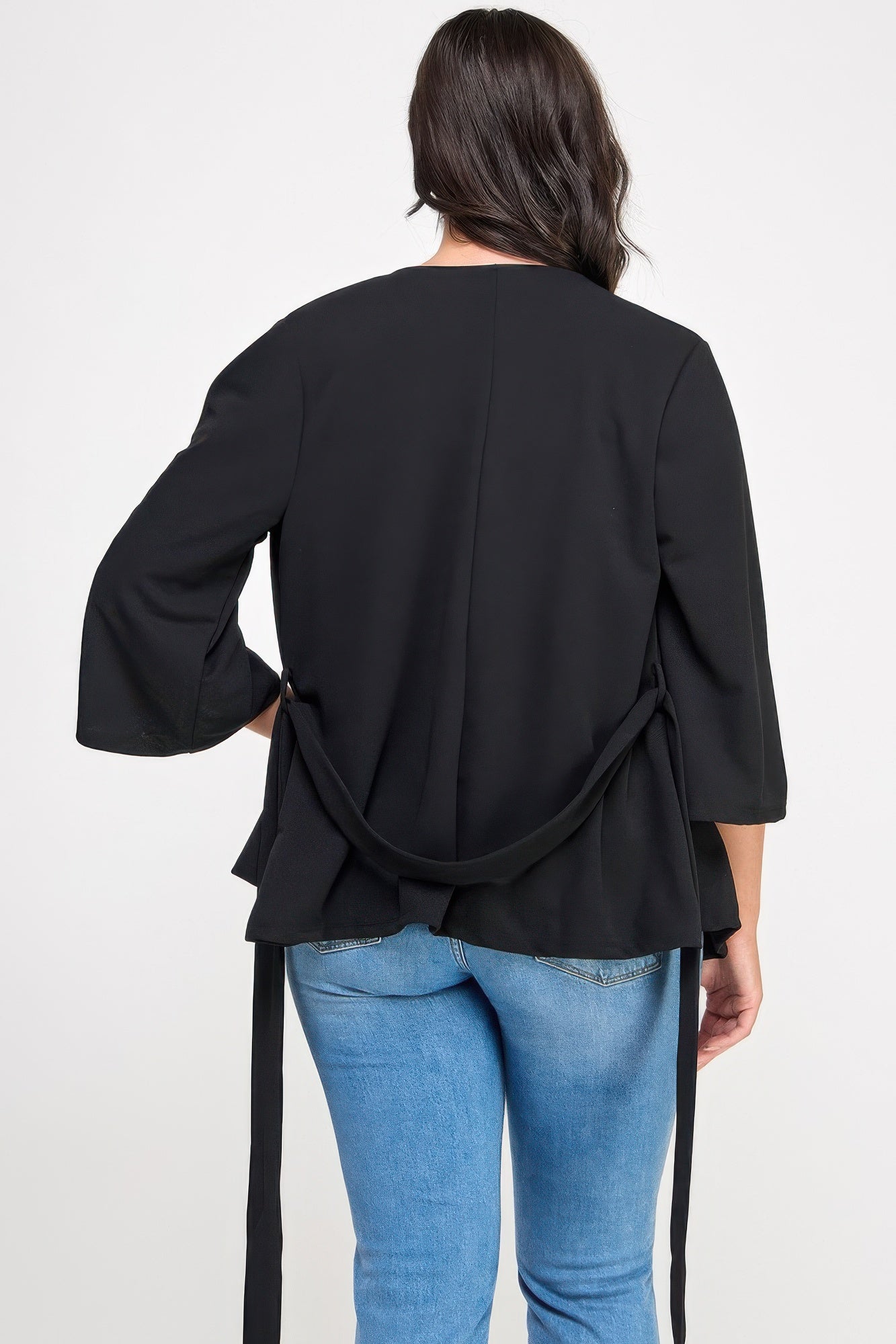 Plus Size Black Wrap Tie-waist Jacket