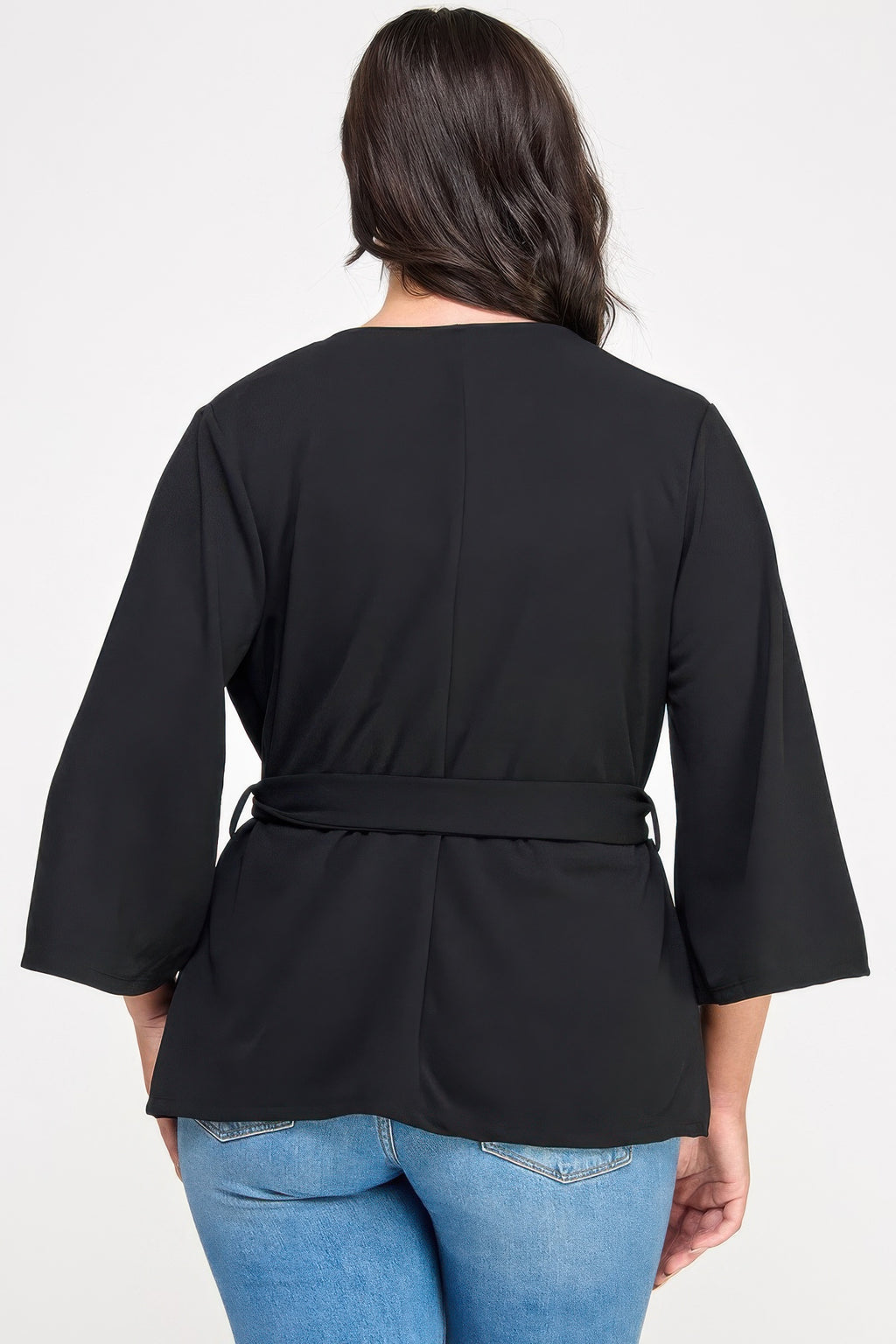 Plus Size Black Wrap Tie-waist Jacket