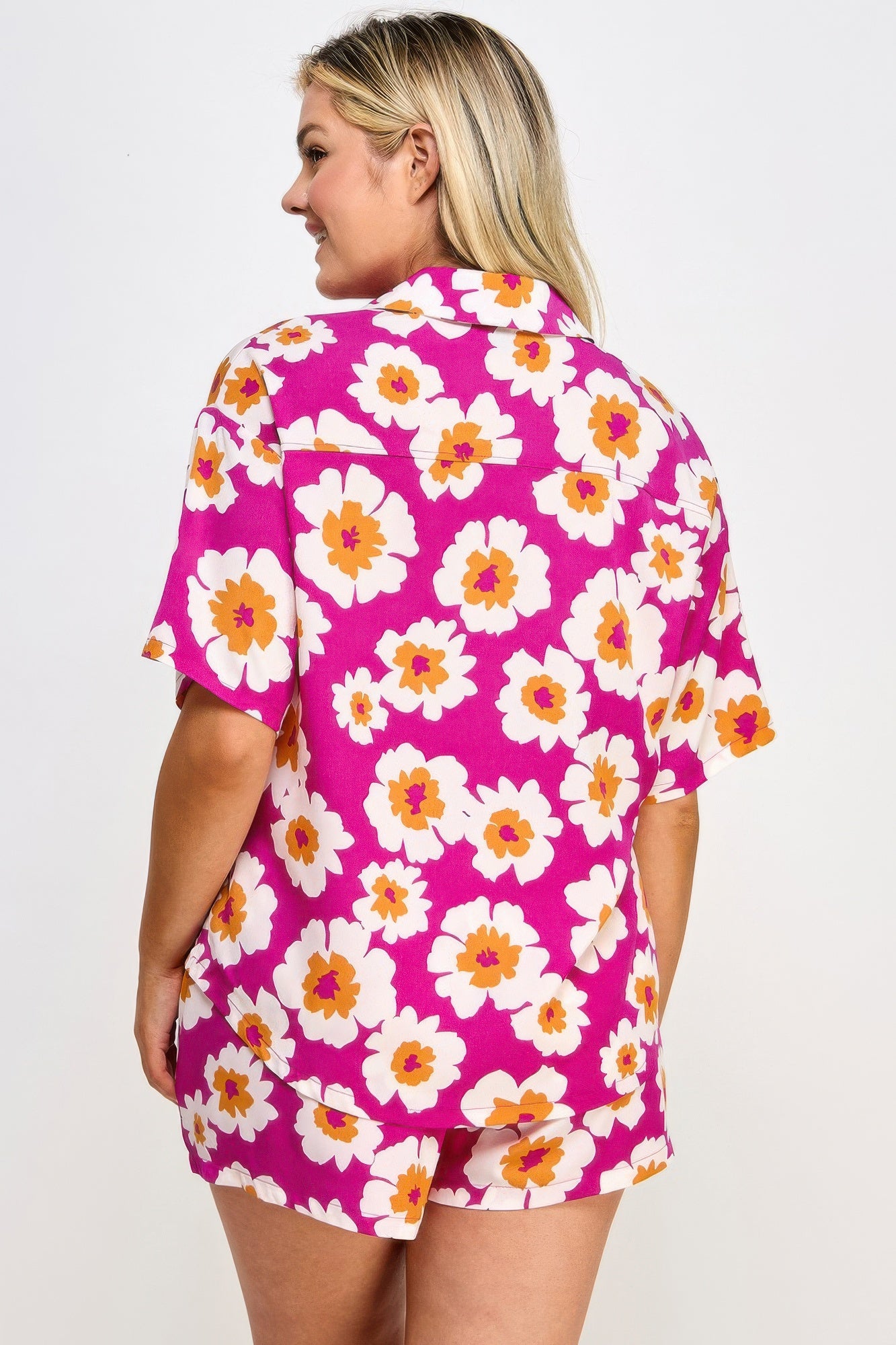 Plus Button Down Shirt And Shorts Set