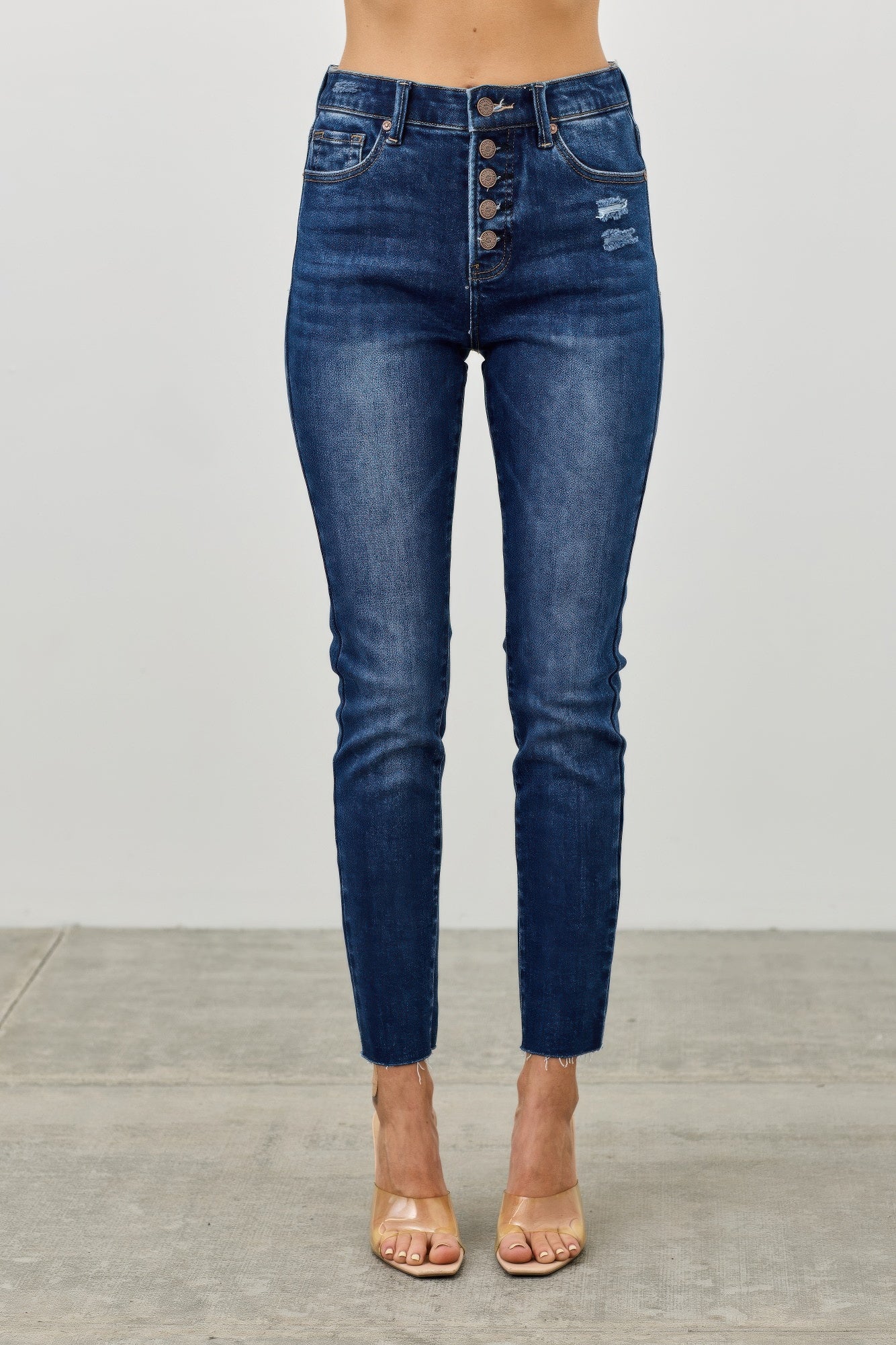 High Rise Ankle Skinny With Button Fly