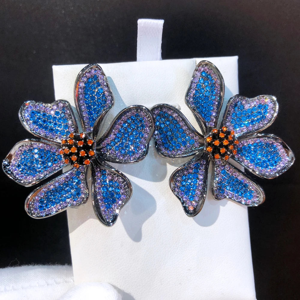 Famous Flowers Stud Earrings for Women Wedding Cubic Zircon Fashion Engagement Party Jewelry pendientes