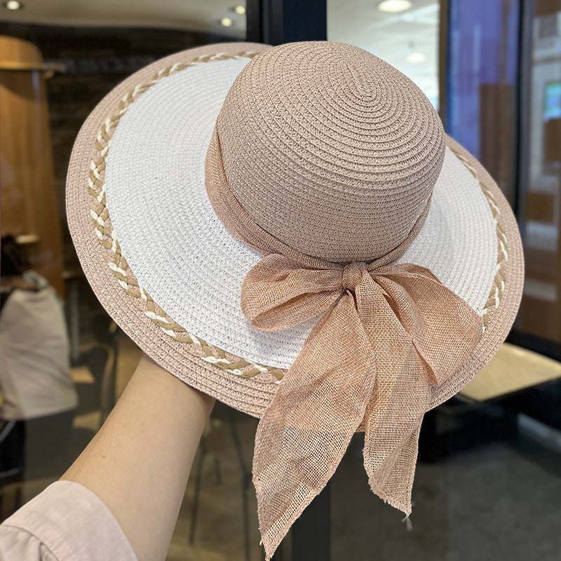 Straw Bag and Hat Set for Women, Beach Vacation, Versatile Sun Protection Wide Brim Hat, Commute Travel Large Capacity Tote Bag