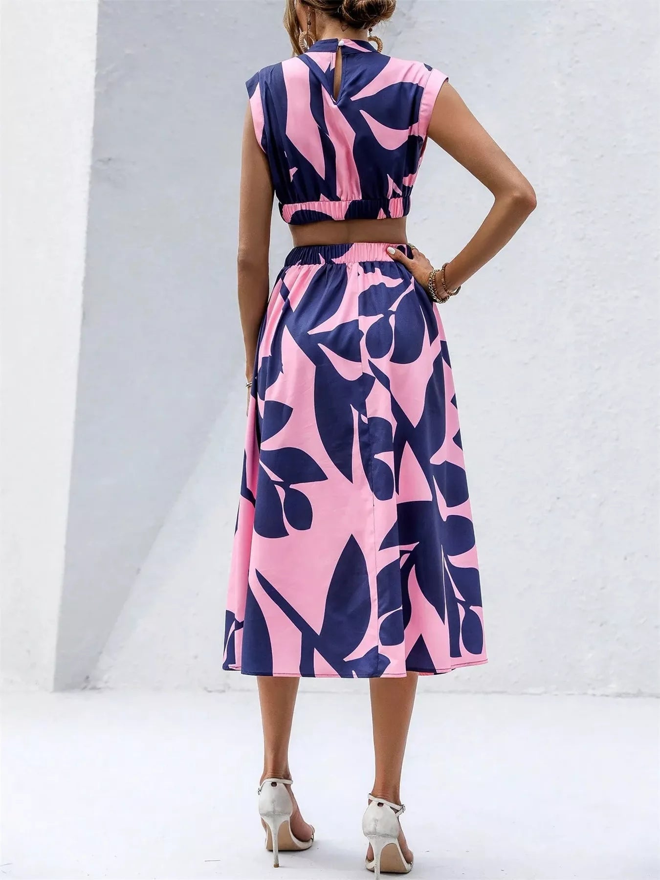 Cutout Printed Sleeveless Dress