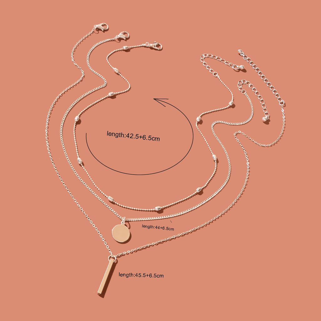 Triple-Layer Necklace with Round Pendant Charms Versatile and Stylish