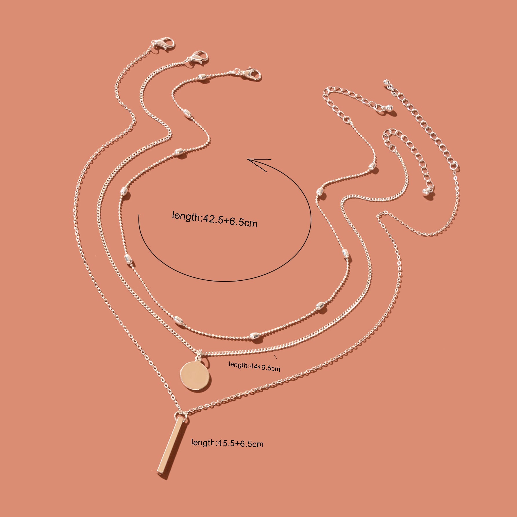 Triple-Layer Necklace with Round Pendant Charms Versatile and Stylish