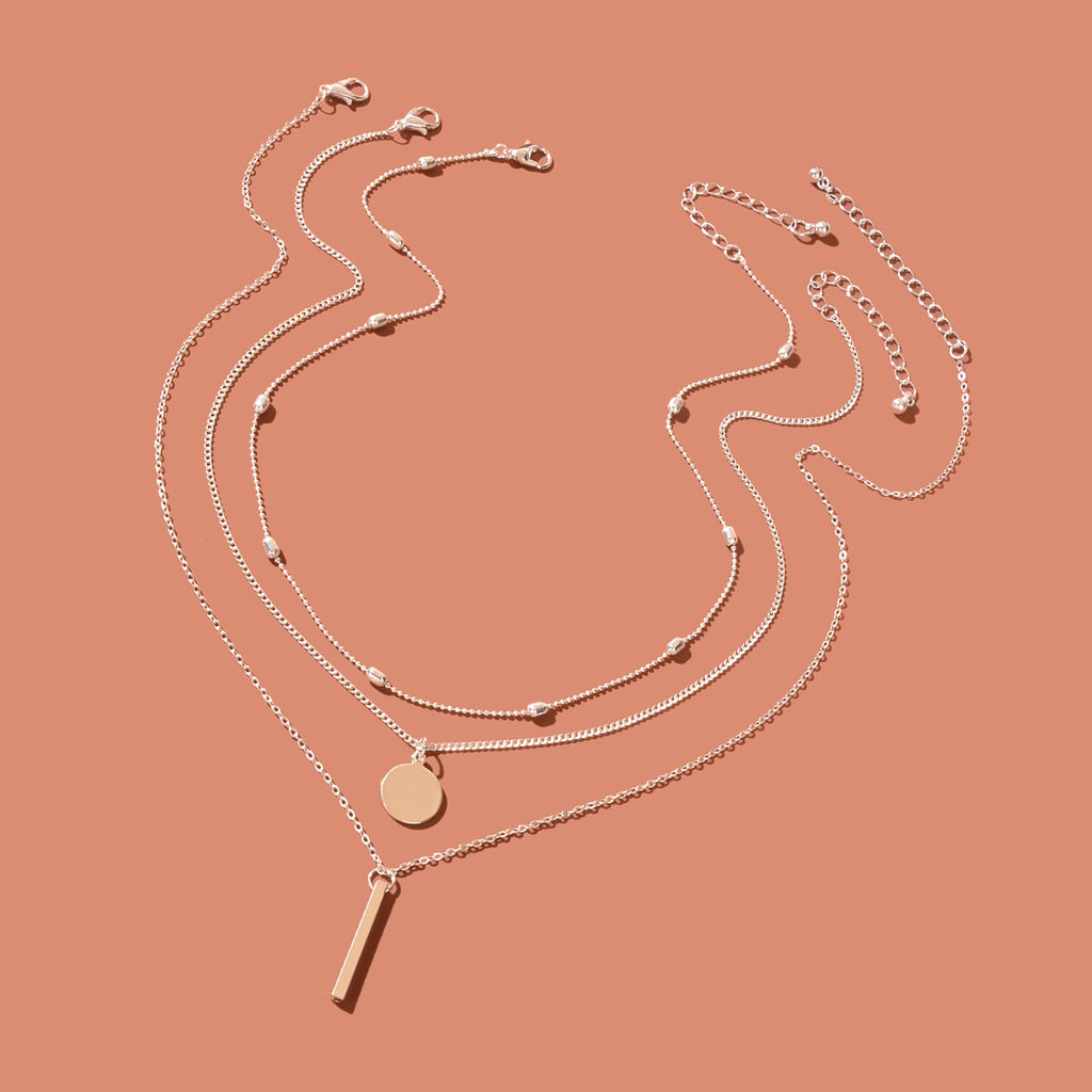 Triple-Layer Necklace with Round Pendant Charms Versatile and Stylish