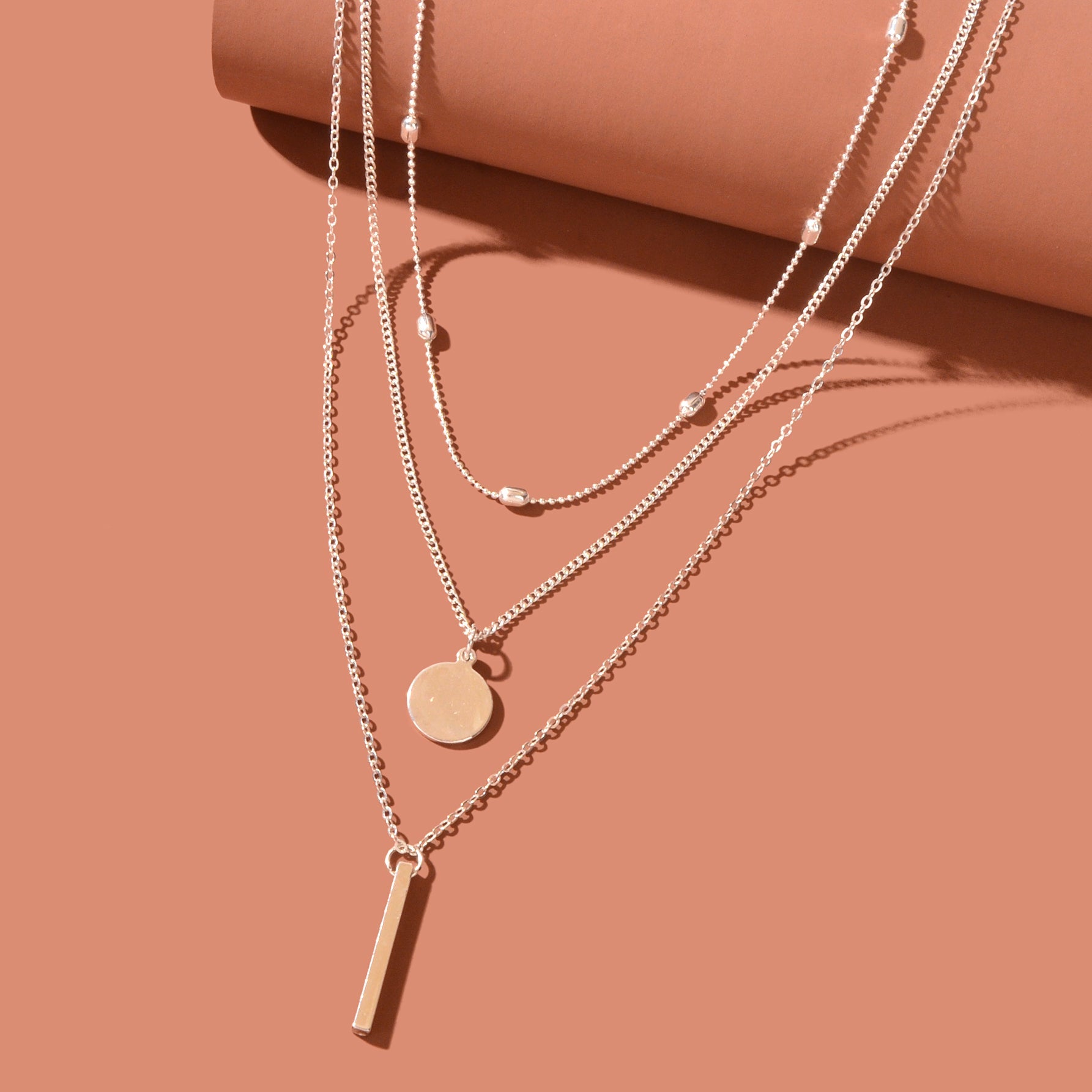 Triple-Layer Necklace with Round Pendant Charms Versatile and Stylish