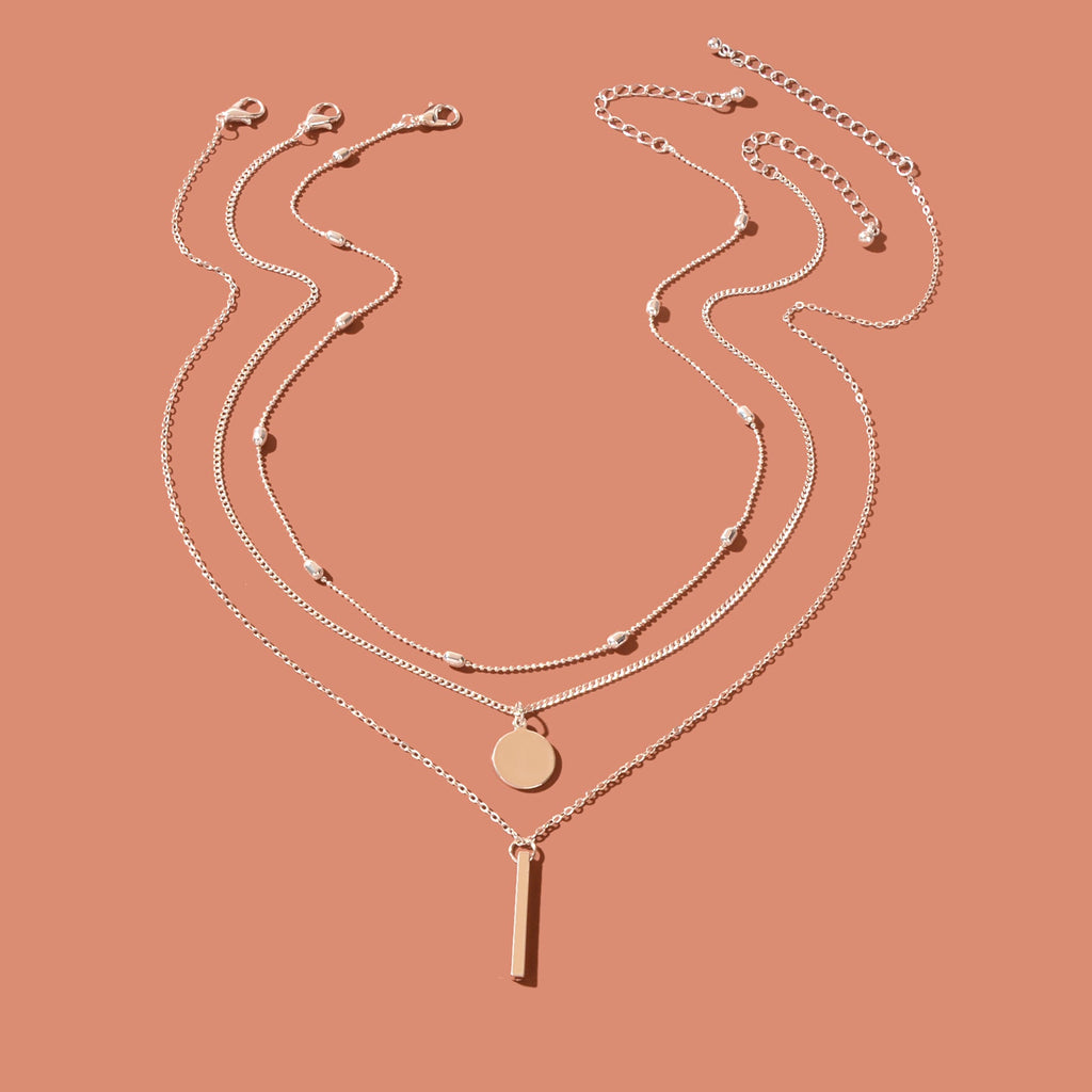 Triple-Layer Necklace with Round Pendant Charms Versatile and Stylish