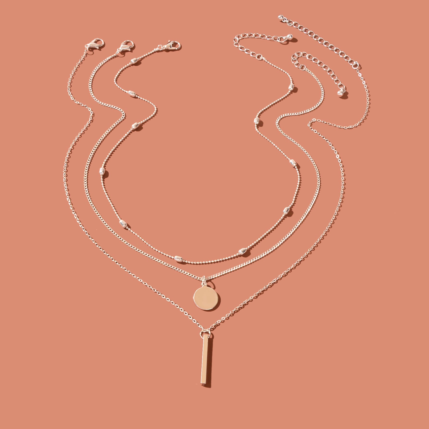 Triple-Layer Necklace with Round Pendant Charms Versatile and Stylish