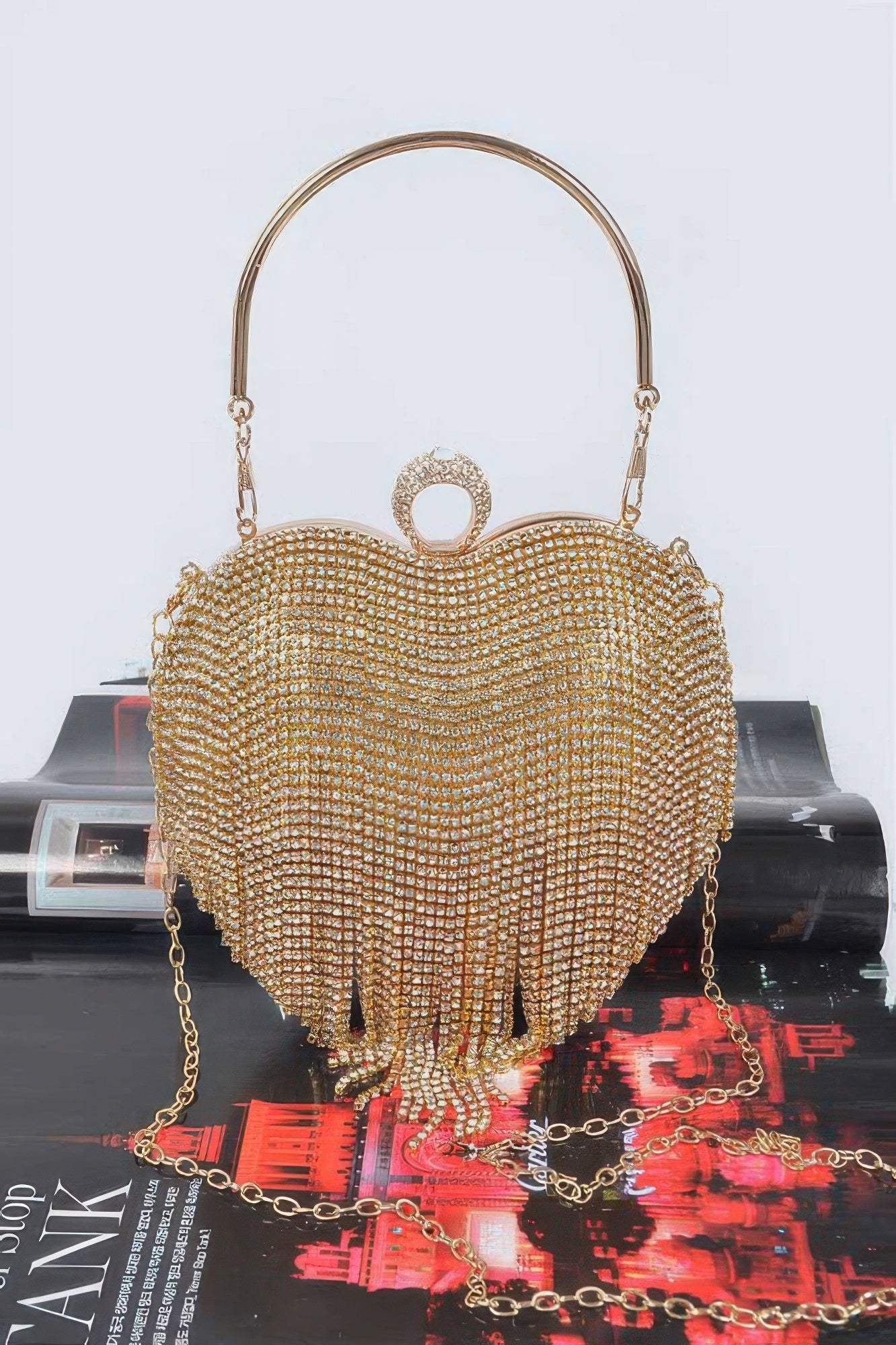 Rhinestone Fringe Heart Shape Party Bag
