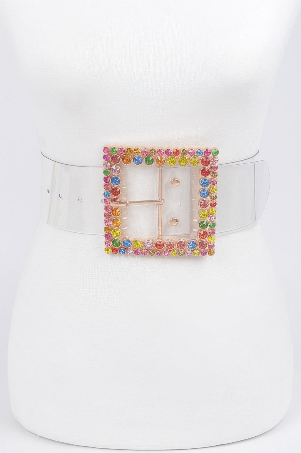 Multi Rhinestone Buckle Clear Belt