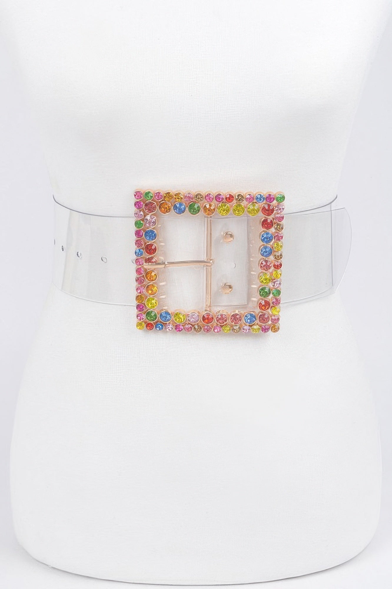 Multi Rhinestone Buckle Clear Belt