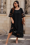 Plus Size Mesh Splicing Round Neck Long Dress