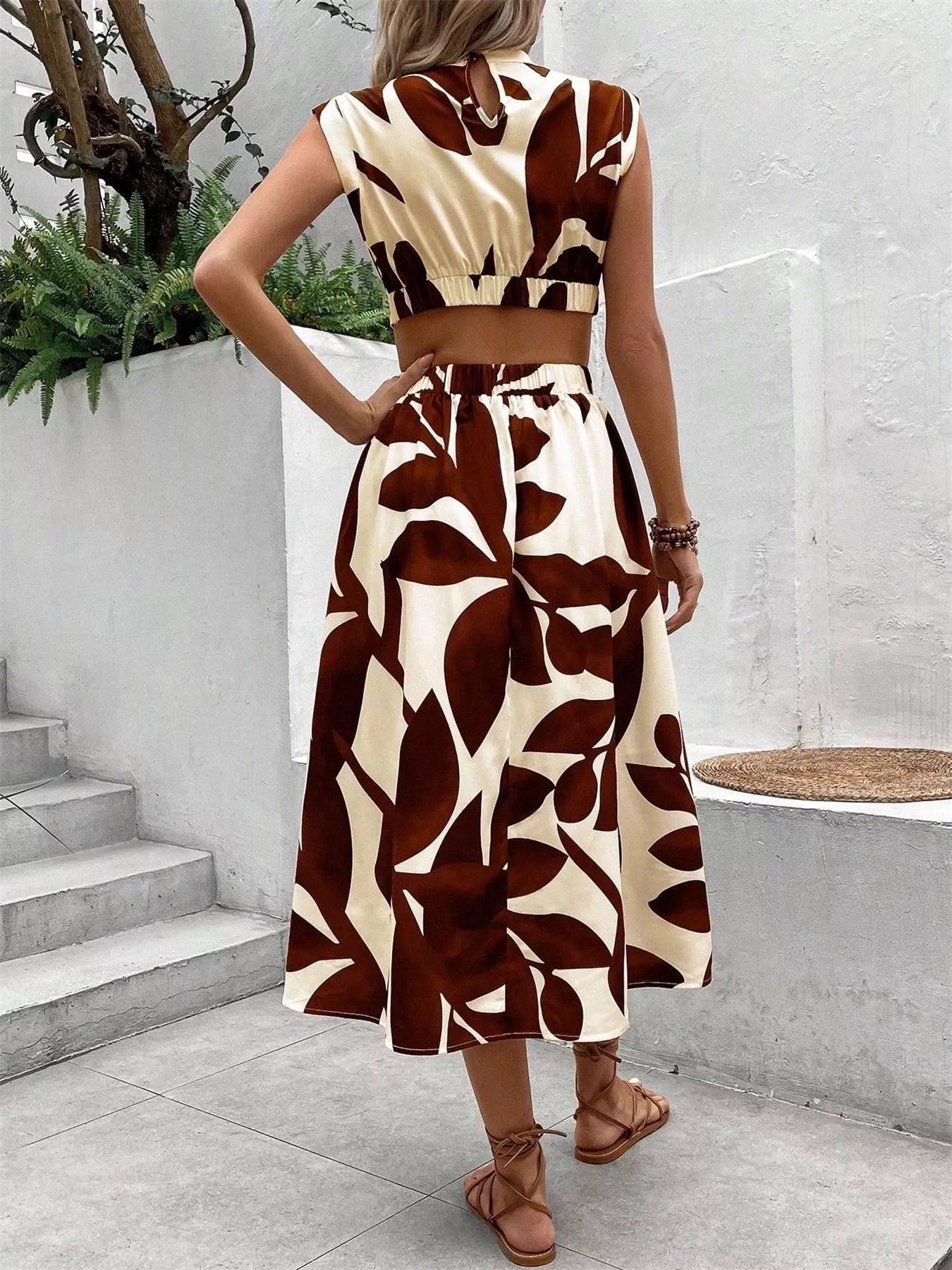 Cutout Printed Sleeveless Dress