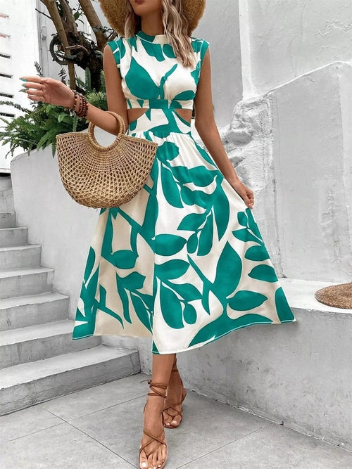 Cutout Printed Sleeveless Dress